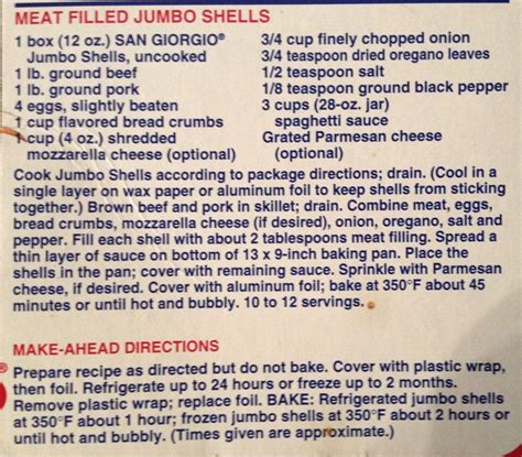 San Giorgio Meat Filled Jumbo Shells Recipe
