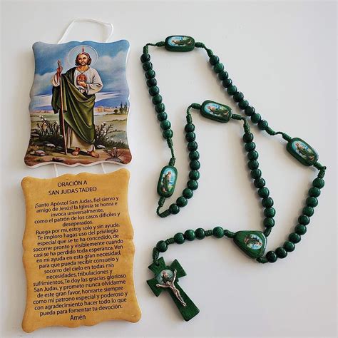Oracion a San Judas Tadeo Con Placa Y Rosario De Madera - Etsy