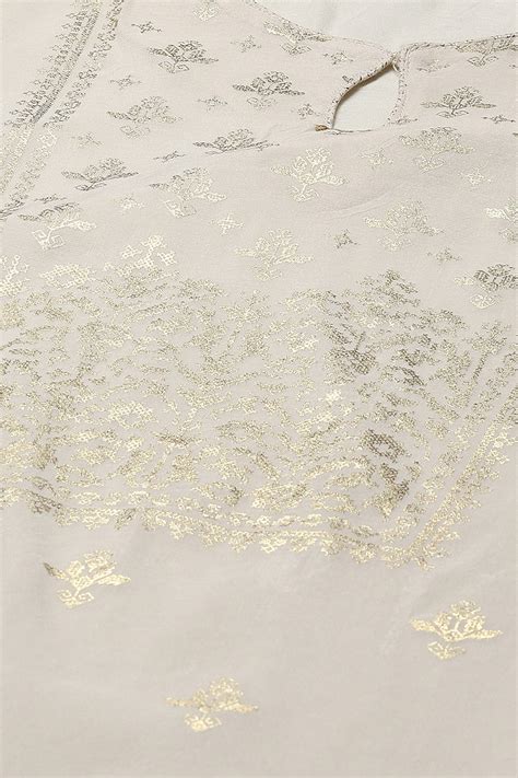 Off White Cotton Layered Printed Kurta Churidar Suit Set at Biba India