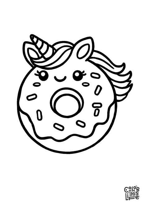 Cute Unicorn Donut Coloring Page