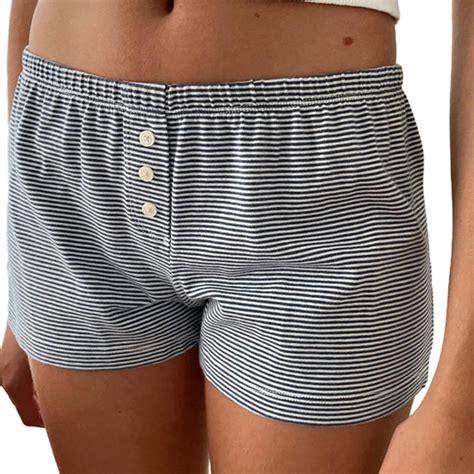 Womens Y2K Pajama Shorts Low Waist Striped Boxer Shorts Cute Lounge ...