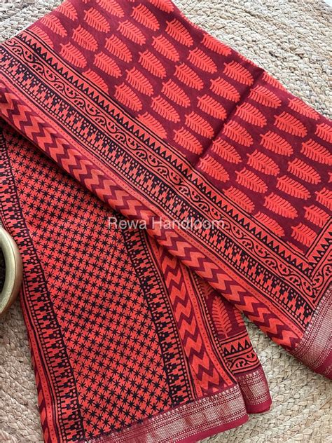 Buy Maheshwari Bagh Print Sarees online ~ Crafted by Rewa – Rewa Handloom