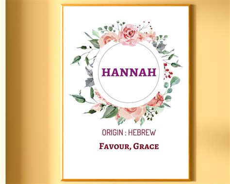 Baby Name Meaning Print Kids Room Name Sign Hannah Meaning - Etsy