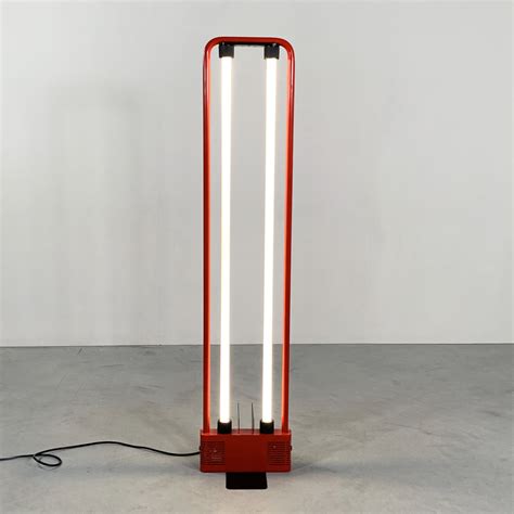 Large Red Fluorescent Floor Lamp by Gian N. Gigante for Zerbetto, 1980s ...