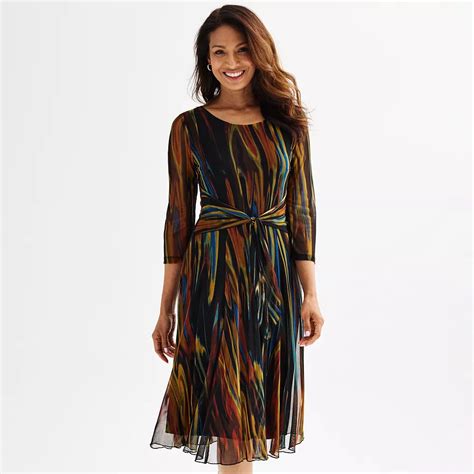 Women's Connected Apparel Tie Front Printed Mesh Dress