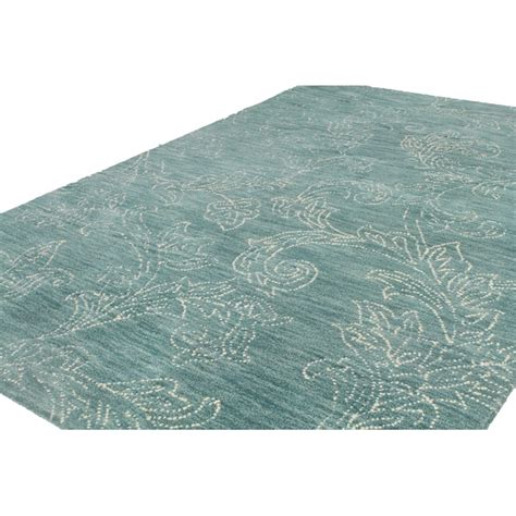 Bashian 8 X 10 (ft) Wool Teal Indoor Floral/Botanical Farmhouse/Cottage ...