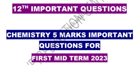 12th Chemistry Important 5 Mark Questions 2023 - 24 | Kalvi Kadal Materials