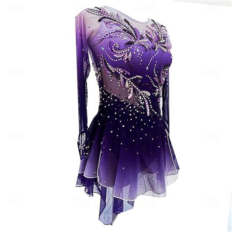 Robe de Patinage Artistique Femme Fille Patinage Robes Violet Trou de ...