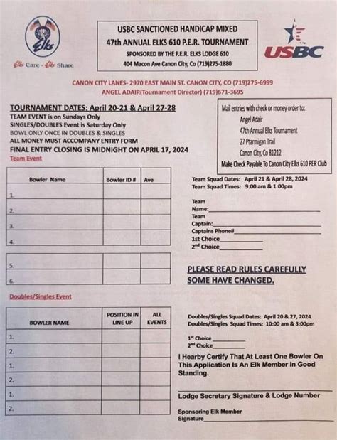 47th Annual Elks 610 PER Bowling Tournament, Canon City Lanes, 20 April ...