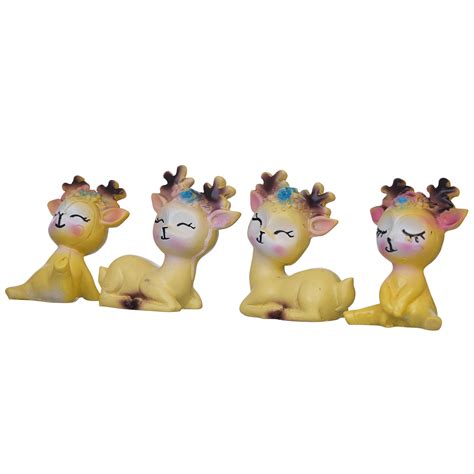 eCraftIndia Set of 4 Miniature Cute Yellow Deer Statues Animal Figurin