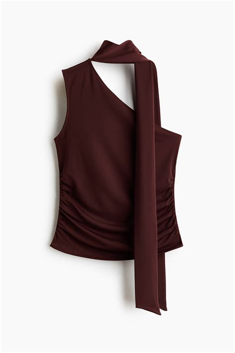 Women's Dark brown Scarf-collar one-shoulder top | H&M IN