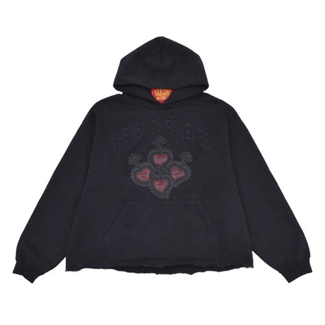 【WHEN SMOKE CLEARS】HEART LOGO WASHED HOODIE(BLACK/RED) | AYIN