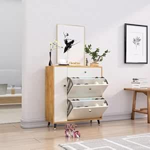 Bniture Engineered Wood Shoe Rack with Wooden Metal Legs Strong, Sturdy ...