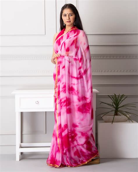 Rani color shibori print chiffon saree – Aaditri fab