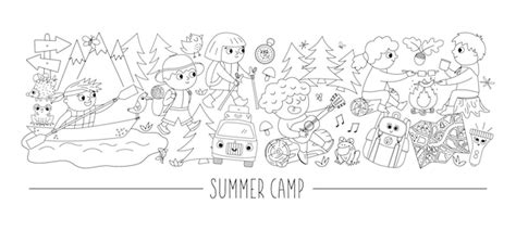 Image vectorielle ensemble horizontal noir et blanc avec de mignons ...