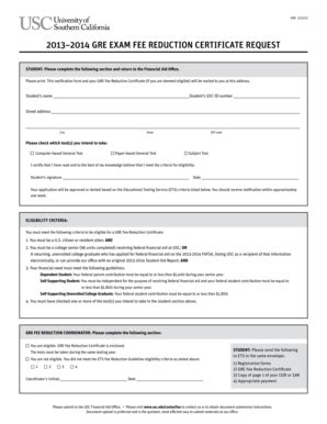 University Of Southern California Gre Exam Fee Reduction Certificate ...