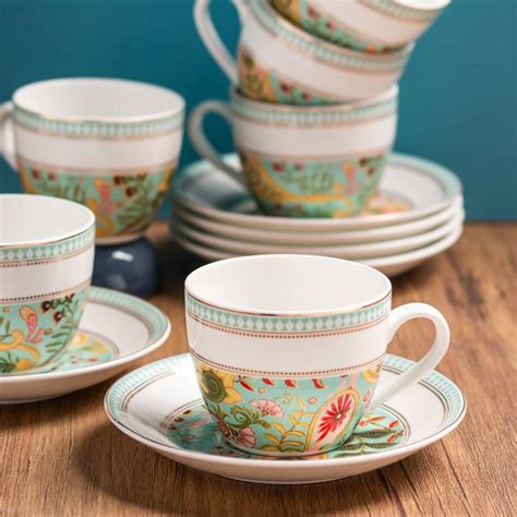Clay Craft Fine Ceramic Cup & Saucer Set of 12 (6 Cups + 6 Saucers ...