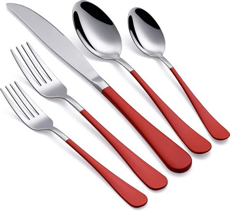 Amazon.com | Onlycooker Red Silverware Set 20 Piece 18/0 Stainless ...