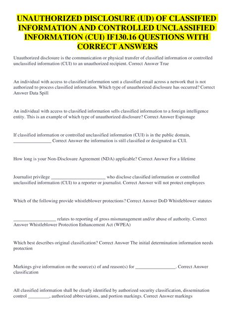 UNAUTHORIZED DISCLOSURE (UD) OF CLASSIFIED INFORMATION AND CONTROLLED ...