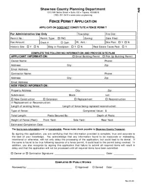 KS Fence Permit Application - Shawnee County 2020-2026 - Fill and Sign ...