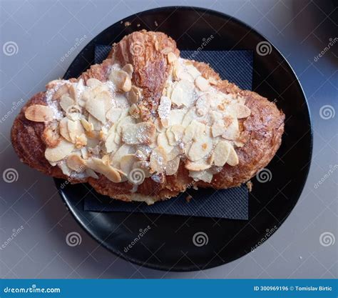 Comfort Food Pastry Croissant with Almond Petals Stock Photo - Image of ...