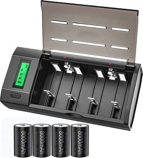 Premium Rechargeable D Battery with Charger, 4 Pack High Capacity ...