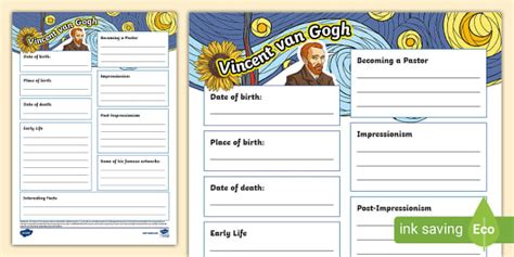 KS2 Vincent van Gogh Fact File Template (teacher made)