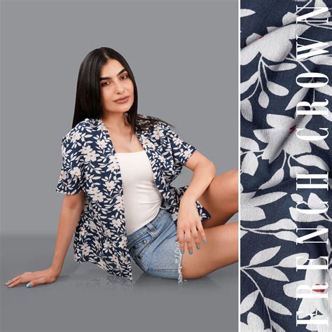 Rhino Blue with Merino Cream Casual Prints Premium Polyster Top For Women