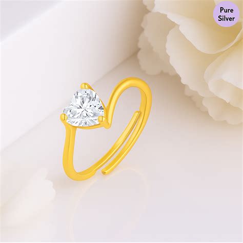Heart Solitaire Gold Plated 925 Sterling Silver Ring – Zavya