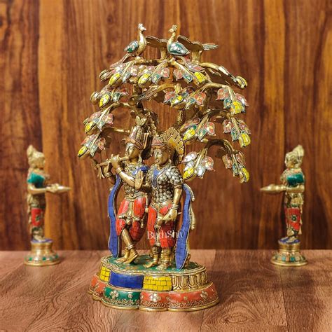 Buy Brass Radha Krishna Under tree Statue 18" – Budhshiv.com
