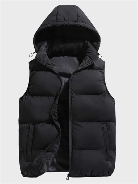 Men Drawstring Hooded Puffer Vest Coat | Doudoune sans manche homme ...