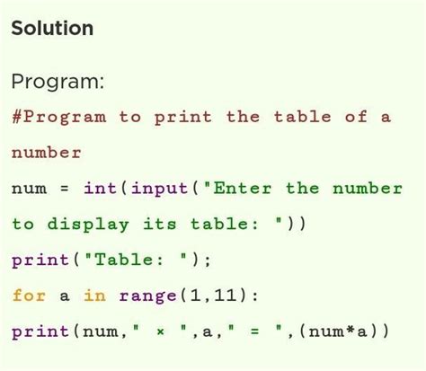 write a program to print table of a nuber enterd from the user - Brainly.in