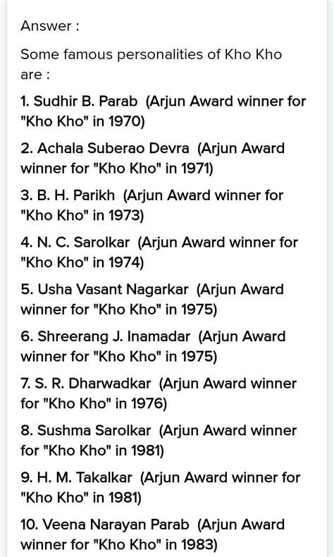 I want information of famous Kho-Kho players. - Brainly.in