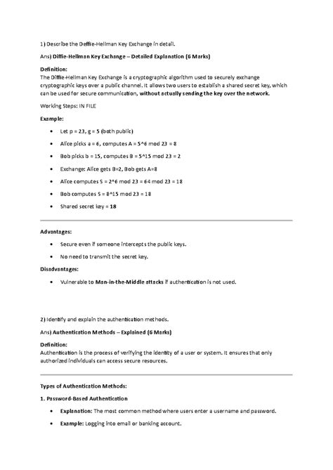 Cs Unit-3: Key Exchange, Authentication Methods, and Cryptography ...