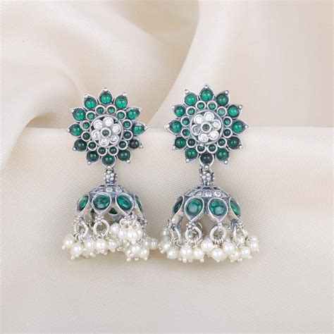 Buy Rina Jhumkas | 92.5 Silver Oxidised Earrings Online – The Amethyst ...