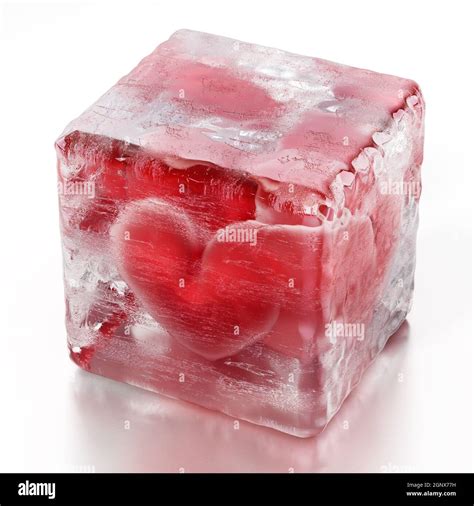 Red heart inside frozen ice cube. 3D illustration Stock Photo - Alamy
