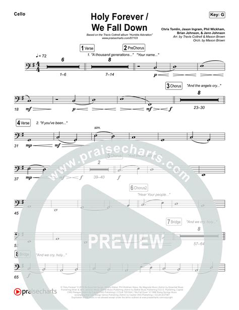 Holy Forever / We Fall Down (Choral/SATB) Cello Sheet Music PDF (Travis ...