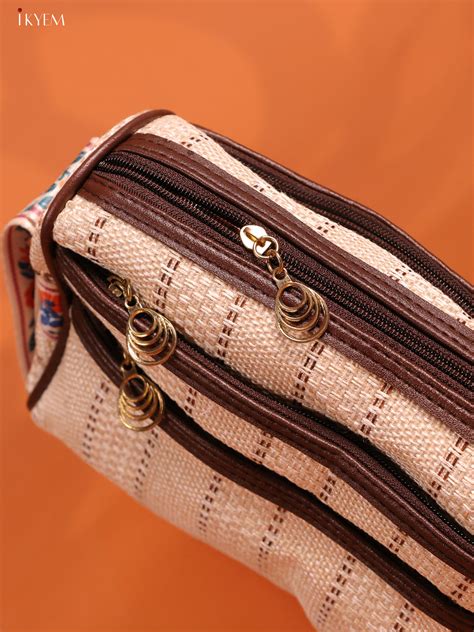 Jacquard Printed Sling Bag with 4 Compartments - white - KD26706