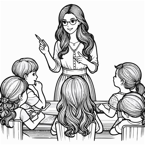 Premium Vector | Free vector a drawing of a teacher and children in a ...