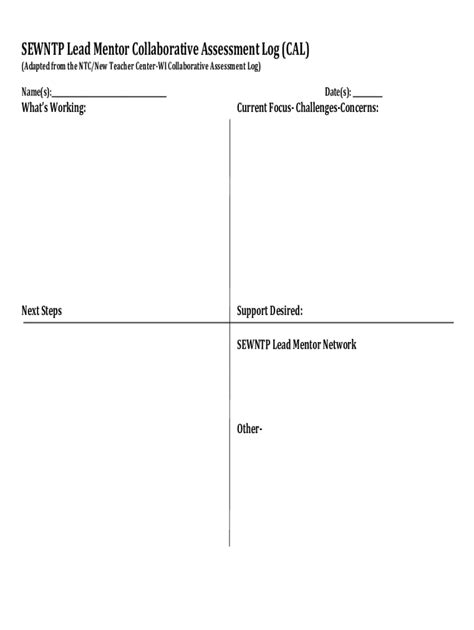 Fillable Online Sewntp Lead Mentor Collaborative Assessment Log (cal ...