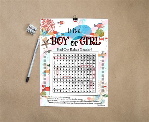 Gender Reveal Crossword Game With Underwater Design Gender Reveal Party ...
