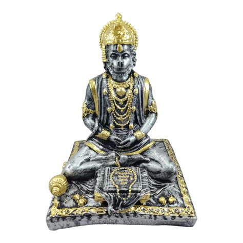 Antique Silver Hanuman Ji with Sacred Book Resin Statue – Aurance