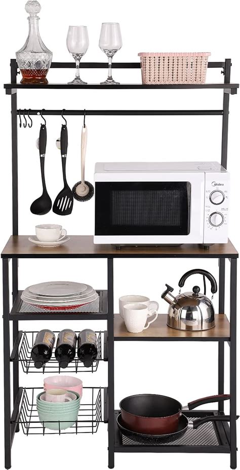Buy LEISU Kitchen Bakers Rack 4 Tier Utility Storage Shelf Microwave ...