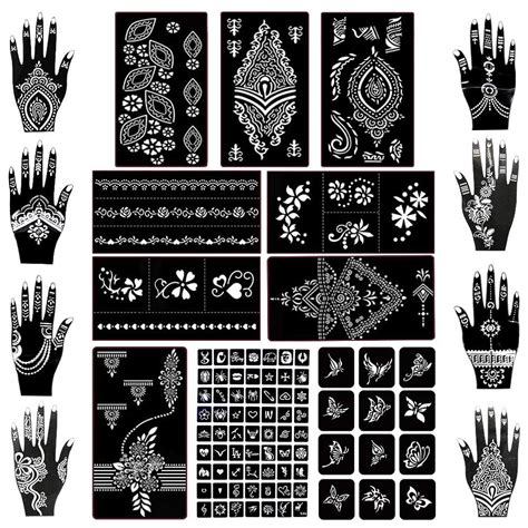 Koogel Henna Tattoo Stencil Kit 18 Sheets 97 Pcs Glitter | Desertcart INDIA