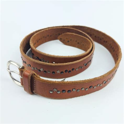 Women's brown leather star studded belt. •... - Depop
