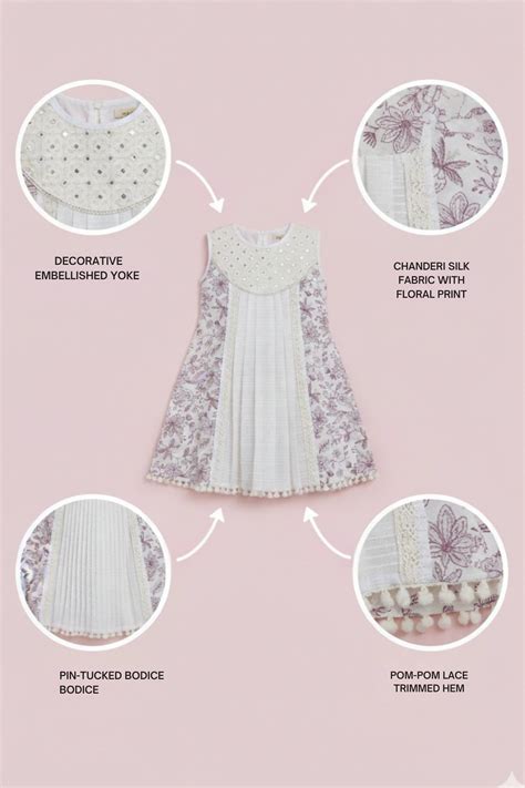 Cream And Lilac Floral Printed Dress with Lace Detailing For Girls ...