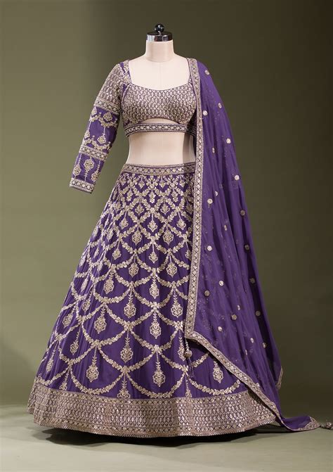 Buy Purple Zariwork Georgette Readymade Lehenga - Koskii
