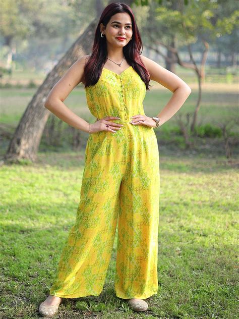 Buy Lime Green Printed Georgette Jumpsuit Online at Rs.1019 | Libas