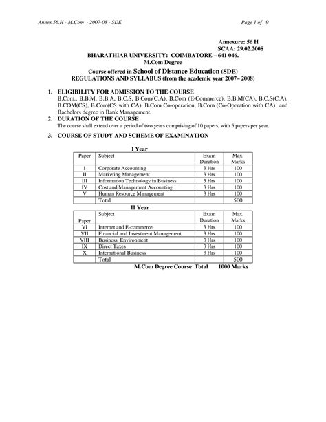 Mcom an56h - Mcom models - Annexure: 56 H SCAA: 29. BHARATHIAR ...