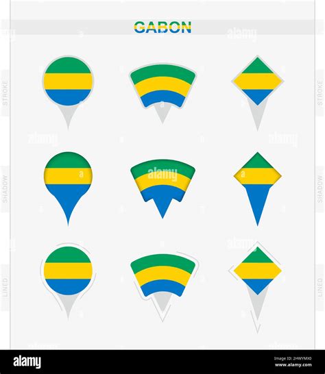 Gabon flag, set of location pin icons of Gabon flag. Vector ...